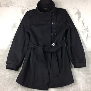 Le Chateau Coat Womens Large Wool Black Belted Winter